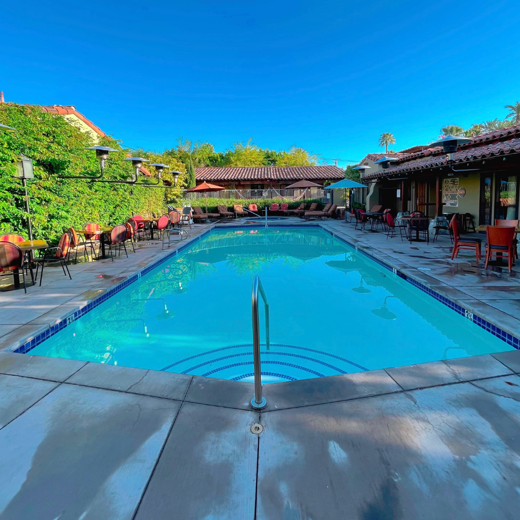 The pool at Los Arboles Hotel in Palm Springs, California, is always a cool place to be on a warm summer day