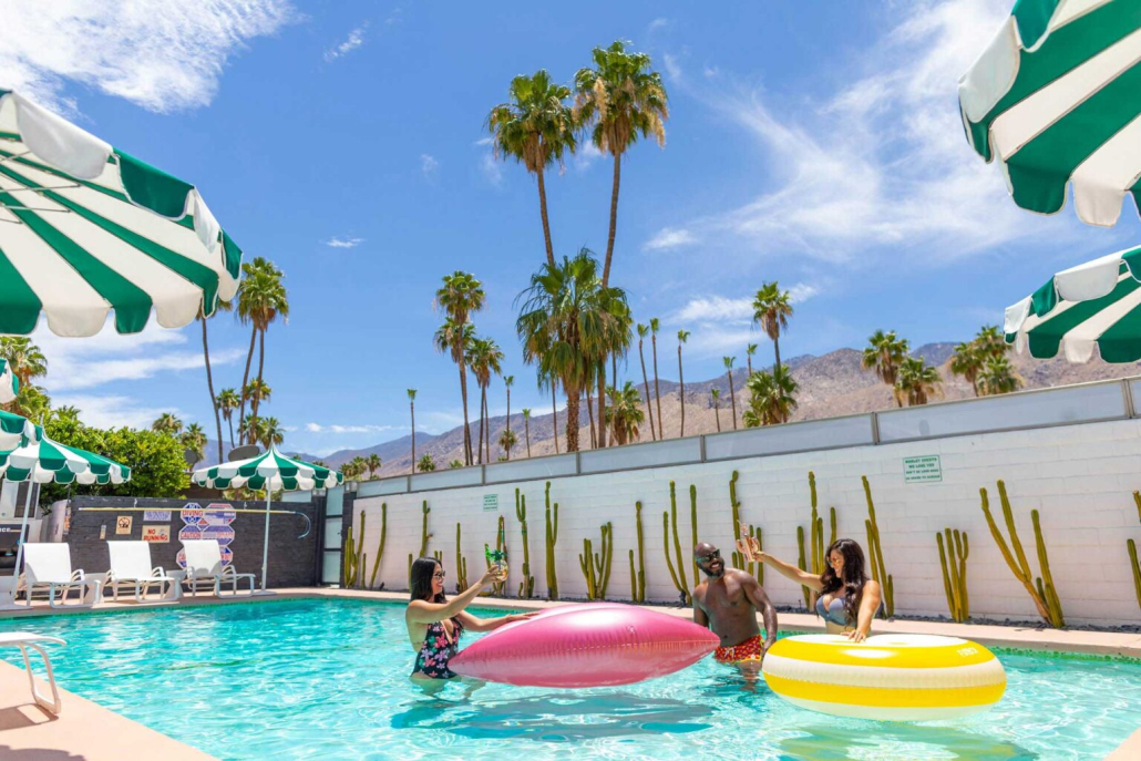 Women use floats in the pool at The Marley in Palm Springs
