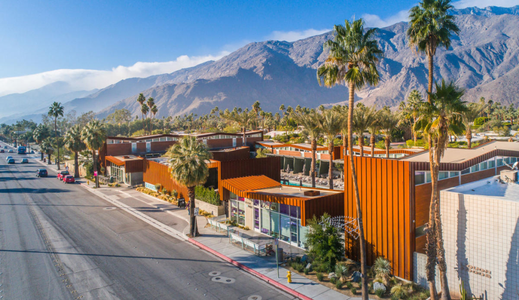 An aerial view of Arrive Palm Springs hotel