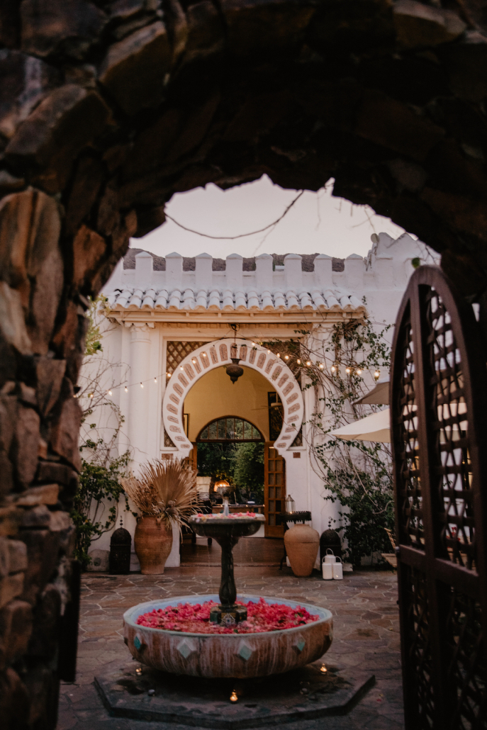 A beautiful courtyard fountain at Korakia Pensione in Palm Springs, California