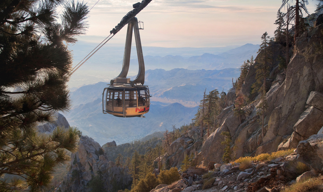 The Palm Springs Aerial Tramway gondola moving up Mt. San Jacinto