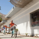 People on bikes in downtown Palm Springs