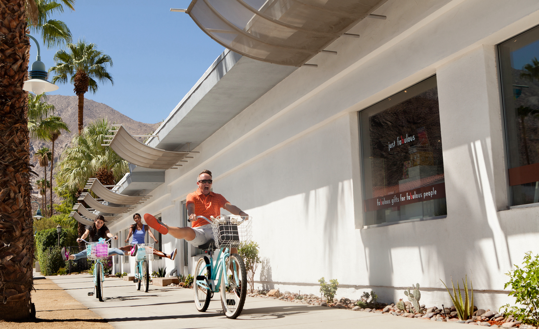 People on bikes in downtown Palm Springs