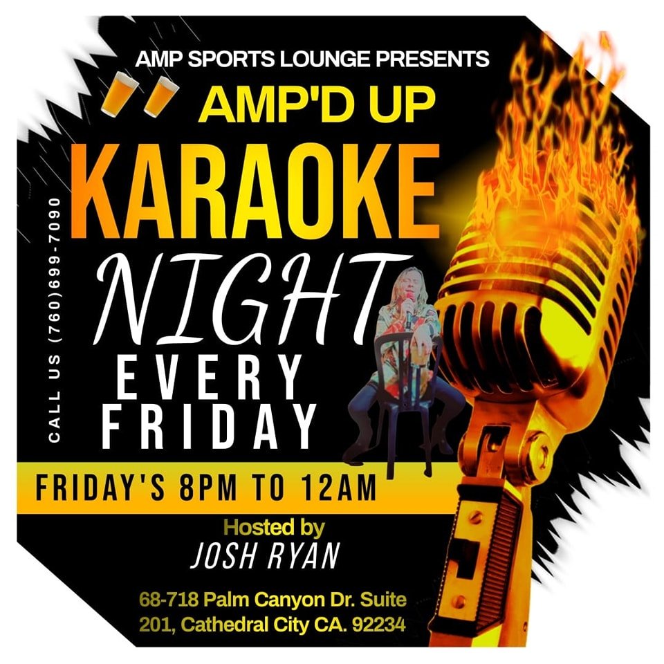 A flyer for AMP'D Up Karaoke 