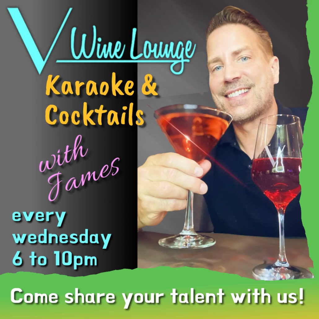 A flyer for karaoke at V Wine Lounge