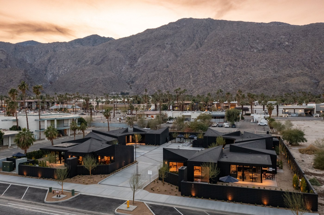 An aerial view of Blackhaus hotel in Palm Springs