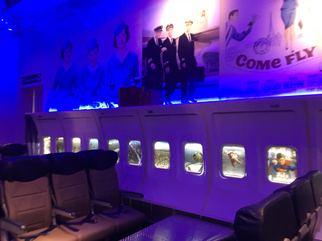 Old airplane seats inside the PS Air bar in Palm Springs, California