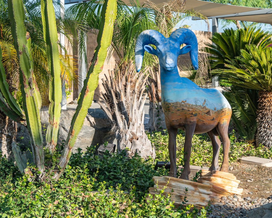 A sculpture of a big horned sheep at Palm Springs International Airport by Joe Wertheimer and Mark Junge