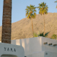 The white building welcoming guests to the Yara Hotel in Palm Springs, California