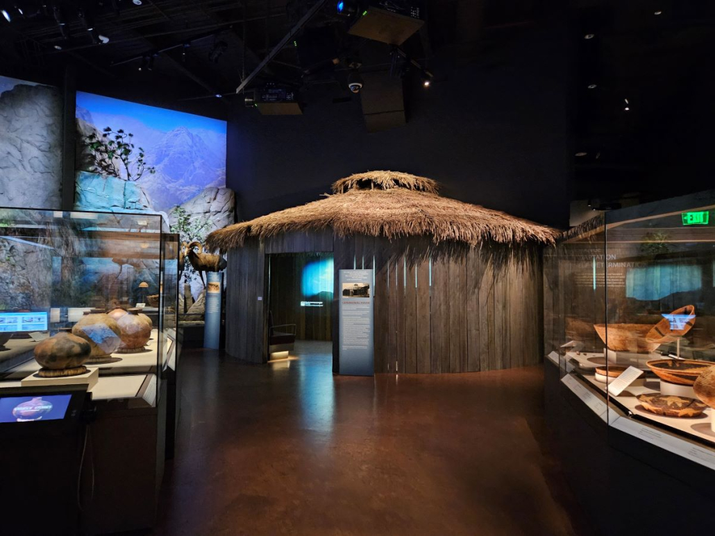 A thatched hut replica inside the Agua Caliente Cultural Museum in Palm Springs, California