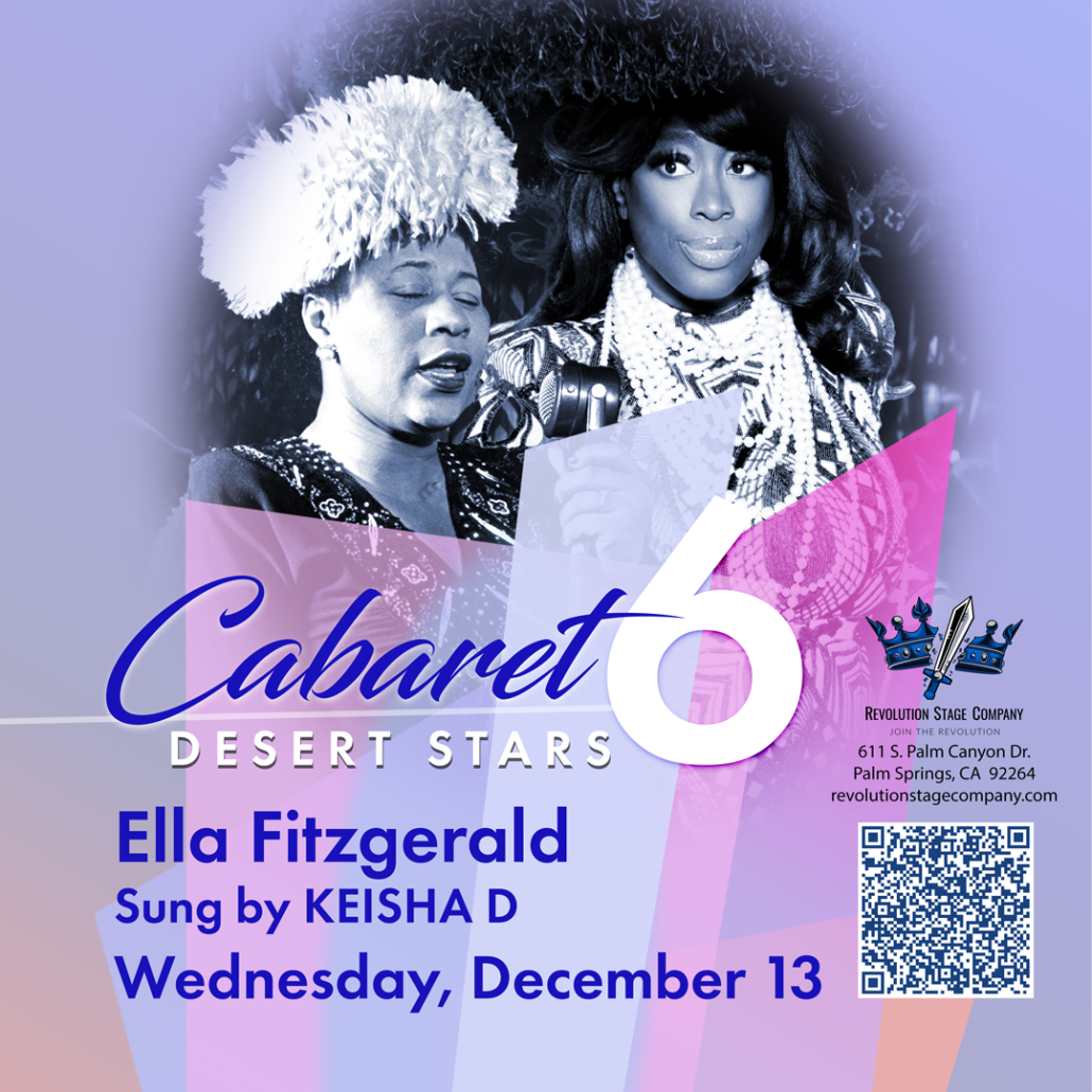 An ad showing images of Ella Fitzgerald and Keisha D on a purple background