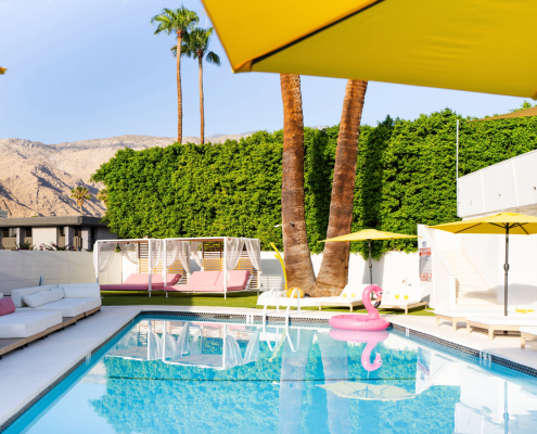 The pool at The Cactai boutique hotel in Palm Springs on a sunny day