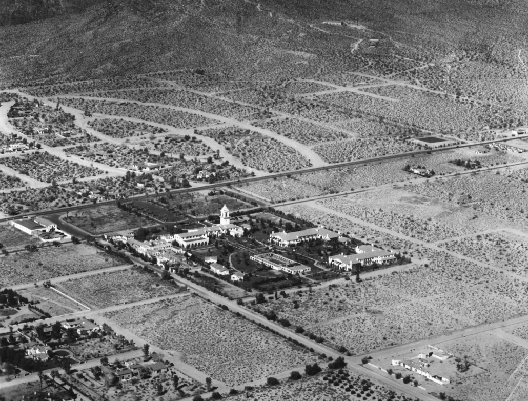 An aerial view of El Mirador in its early days