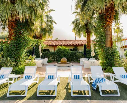 Lounge chairs at Alcazar Palm Springs to enjoy the California sun