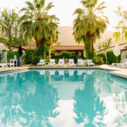 Alcazar Palm Springs' saltwater purified pool in the daytime