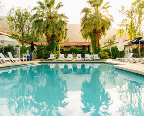Alcazar Palm Springs' saltwater purified pool in the daytime