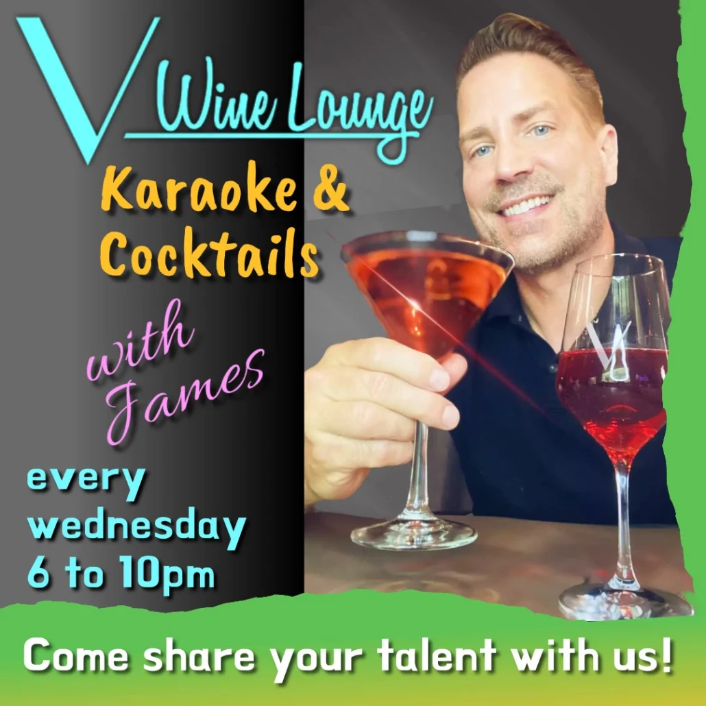 A flyer for karaoke at V Wine Lounge